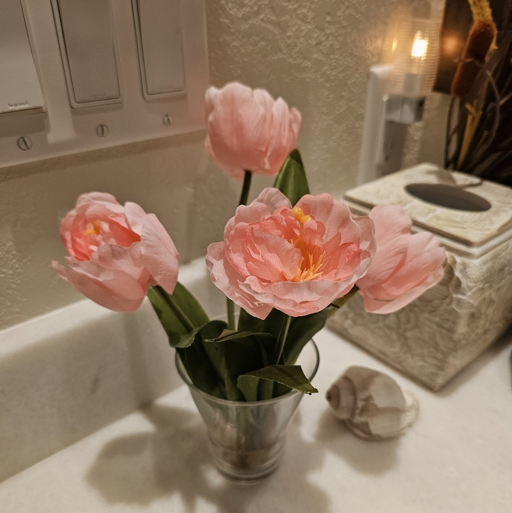 Pink Floral Spring Vase | Faux Peony Bouquet | Cottagecore Home Decor